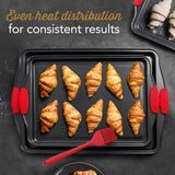 Baking Sheet Set, 3-Piece Cookie Sheet Set with Silicone Handles, Steel Baking Pans Set, Durable Baking Sheets for Oven, BPA Free Cookie Sheets for Baking Nonstick Set, Sheet Pan - Black Baking Pan EATEX