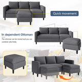 JAMFLY L Shaped Couch Sofa for Living Room, Small Sectional Sofa Couch with Breathable Fabric, Reversible Chaise, Dark Grey JAMFLY