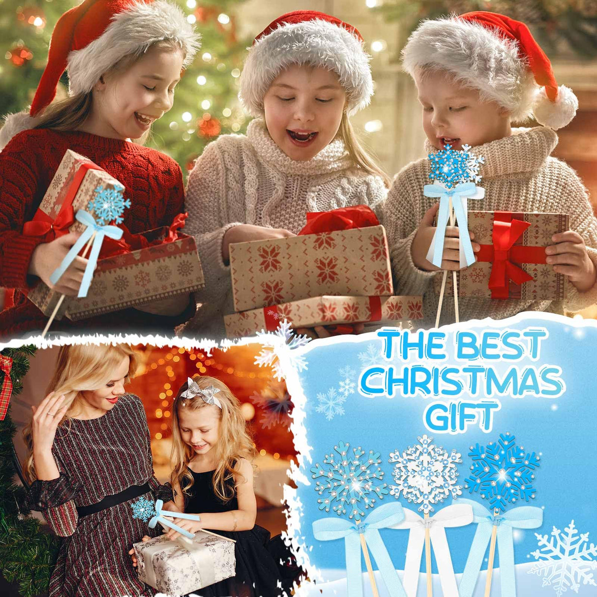 Juexica 78 Pcs Princess Snowflake Fairy Wand Kit Includes 48 Make Your Own Craft 6 Styles Unfinished Wooden Snow Wand and 12 Gem Stickers 4 Rolls Ribbon 12 Pcs Pen for Girls DIY Magical Craft Juexica