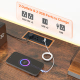 EnHomee 12 Drawer Dresser TV Stand for 65 70 75 Inch TV 63" W Extra Long Dresser for Bedroom with LED Lights & Power Outlets Entertainment Center with Fabric Drawers for Closet Rustic Brown EnHomee