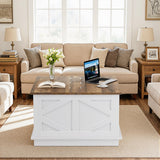 YESHOMY 31.5 inch Farmhouse Coffee Table, Coffee Tables for Living Room, Center Table with Flip-Top Lids, Large Storage Space (White) YESHOMY