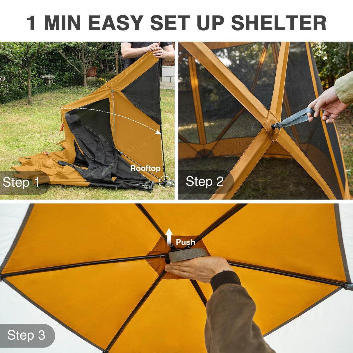 EVER ADVANCED Pop up Gazebo Tent for Backyard, 11.5 x 9.8 ft, Instant Screened Tent Screen House Canopy with Netting, Orange EVER ADVANCED