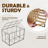 GREENSTELL Storage Basket with Lid, Handwoven Blanket Storage Basket with Cotton Liner and Metal Frame, Foldable & Easy to Install, Shelf Basket with Handle for Bedroom, Laundry Room Natural 105L GREENSTELL