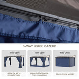 Trumbeak 10’ x 12’ Gazebo for Patio,Wall Mounted Gazebo with Sloping Polycarbonate Roof,Outdoor Gazebo w/Netting & Curtain,Aluminum Frame Hardtop Gazebo for Garden,Deck,Backyard,NavyBlue Trumbeak