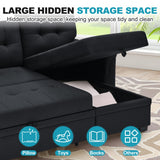 Lyngins L Shaped 3 Seat Sofa Bed with Storage, 86" Sleeper Sofa Couch with Pull Out Chaise Sectional Couch for Apartment, Bedroom, Living Room, Black Lyngins