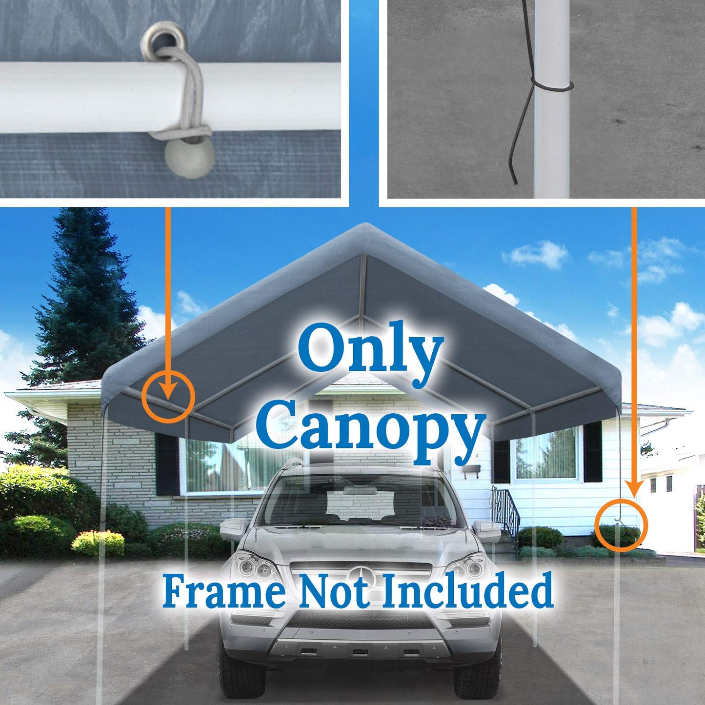 BenefitUSA Canopy ONLY 10'x20' Carport Replacement Canopy Outdoor Tent Garage Top Tarp Shelter Cover w Ball Bungees (Grey) - WoodArtSupply