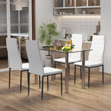 Tangkula 5 PCS Dining Table Set, Modern Tempered Glass Top and PVC Leather Chair w/4 Chairs, Dining Room Kitchen Furniture (White and Silver) Tangkula