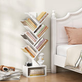 Hoctieon 6 Tier Tree Bookshelf, Tall Bookcase with Drawer, Freestanding Book Shelf, Display Floor Standing Storage Shelf, Book Organizer Shelves for Home Office, Living Room, Bedroom, White Hoctieon