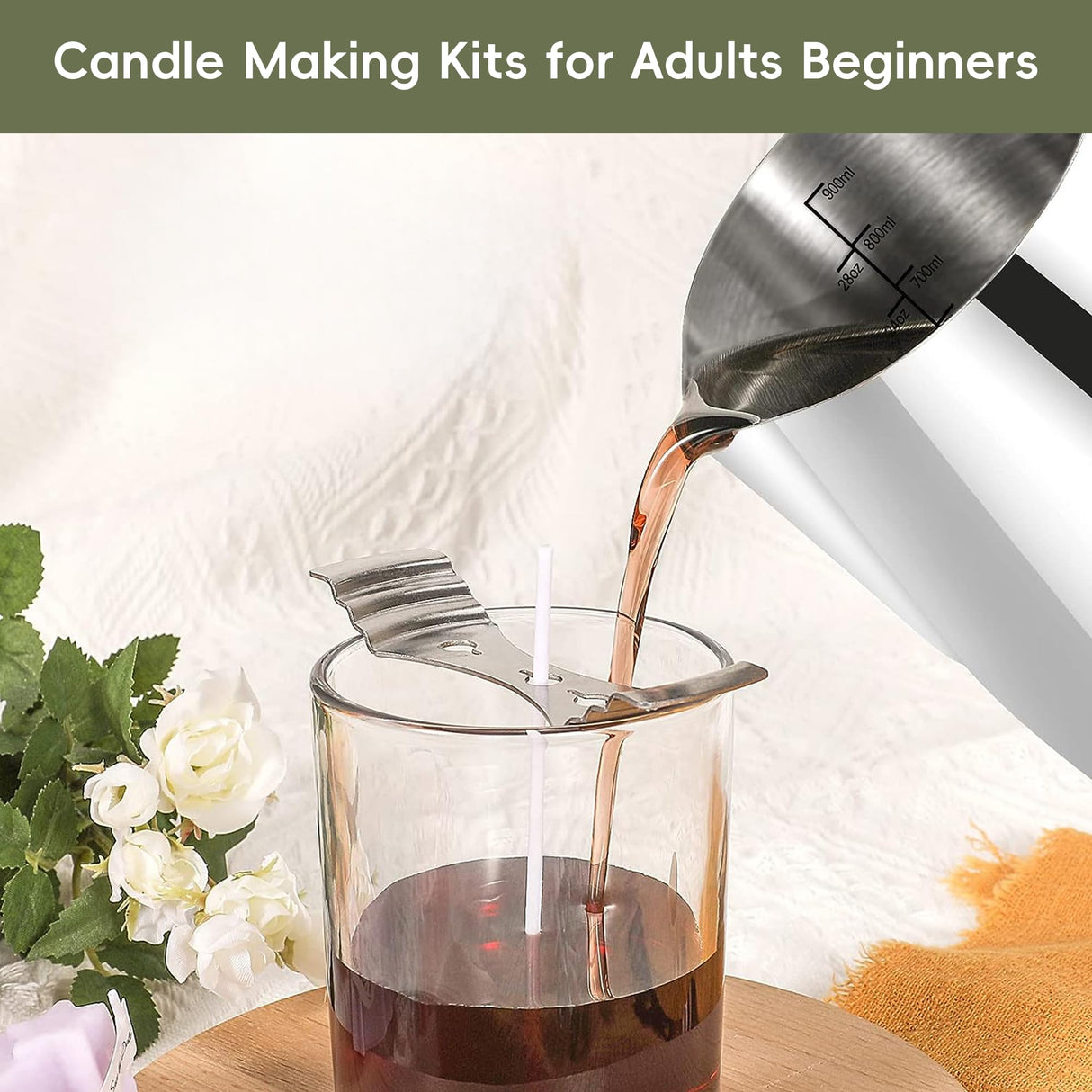 CasaCulina 2024 New Candle Making Kit with Hot Plate, Candle Making Supplies with Wax Melting Pot, Stirring Spoon, Anti-Scalding Pad, Thermometer for Adults Beginners, Candle Making Pouring Pot CasaCulina