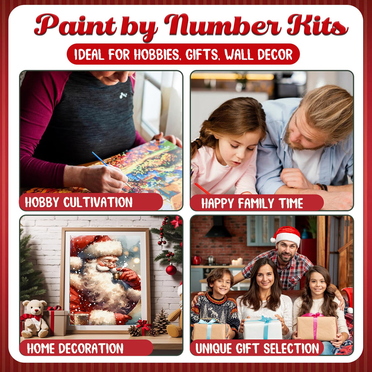Christmas Paint by Numbers Kit for Adults, Christmas Adult Paint by Number Kits on Canvas Santa, Paint by Number for Adults Beginners for Home Decor 16x20 Inch hkejoi