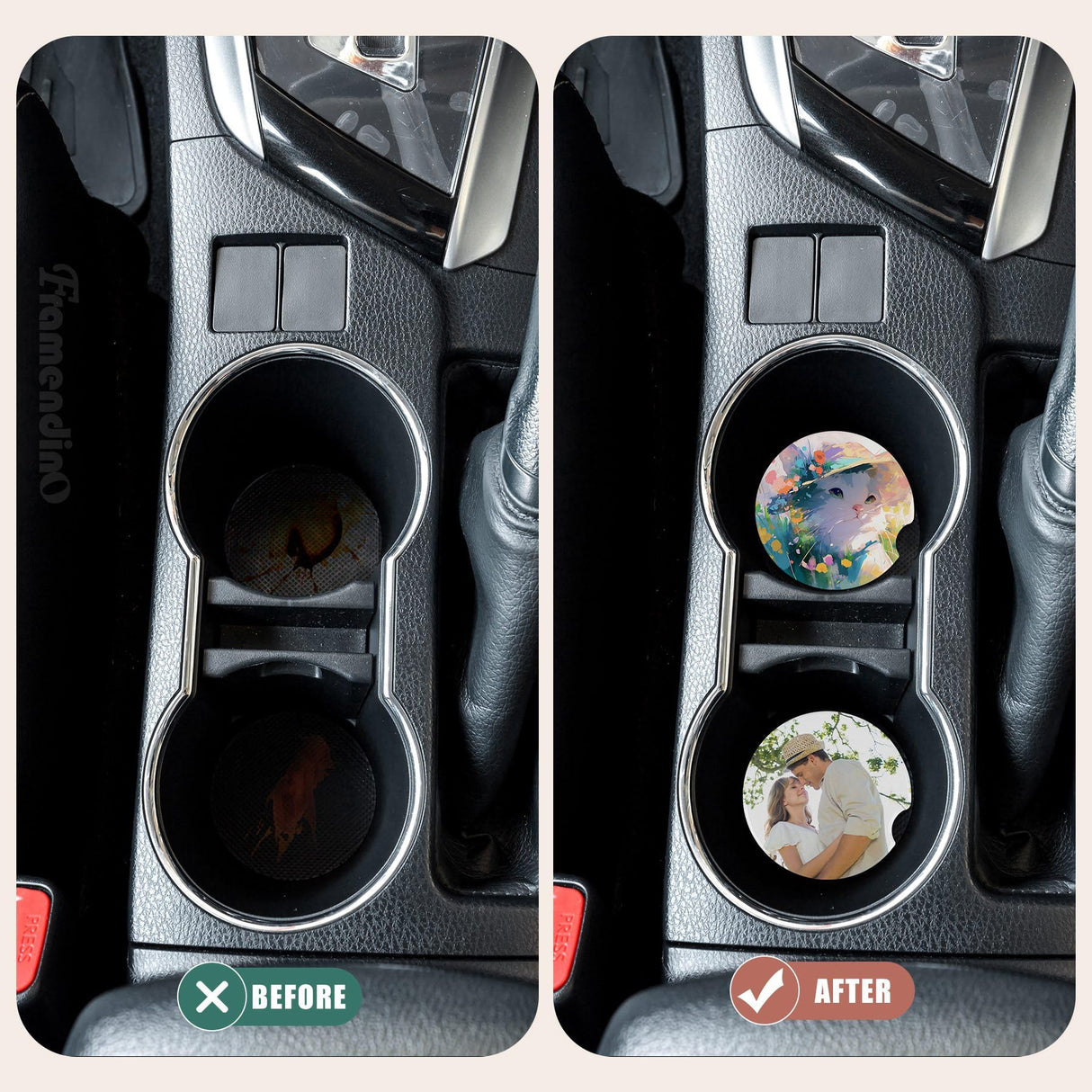 Framendino, 16 Pack Ceramic Car Coasters Sublimation Blanks 2.6" Blanks Sublimation Coasters Cupholders Cup Coaster with Finger Notch for Keeping Drink Spill Framendino