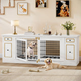 YITAHOME Double Dog Kennel Furniture with Tray, 79" Dog Crate Table with Storage for 2 Small/Medium Dogs, Indoor Wooden Dog House TV Stand, White YITAHOME