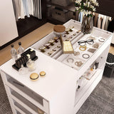 MOUMON Makeup Vanity Storage Island with Drawers and Shelves, Wardrobe Closet Island with Glass Tabletop, for Dressing Room Cloakroom White (47.2”W x 23.6”D x 31.5”H) MOUMON