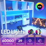 Dowinx L Shaped Desk with Pegboard and Drawers, Reversible 67” Gaming Desk with RGB Light and Power Outlet, Computer Corner Desk with Storage and Hutch for Game Office Home, White Dowinx