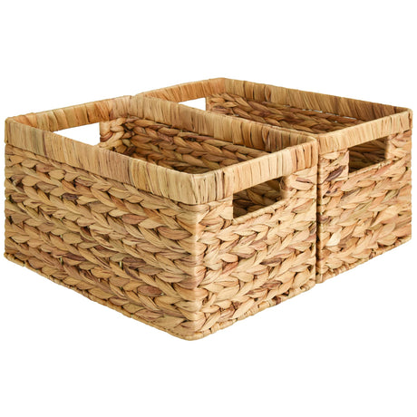 StorageWorks Wicker Basket, Baskets for Organizing, Storage Basket with Built-in Handles, Water Hyacinth Shelves (Medium 2-Pack, Natural Hyacinth) StorageWorks
