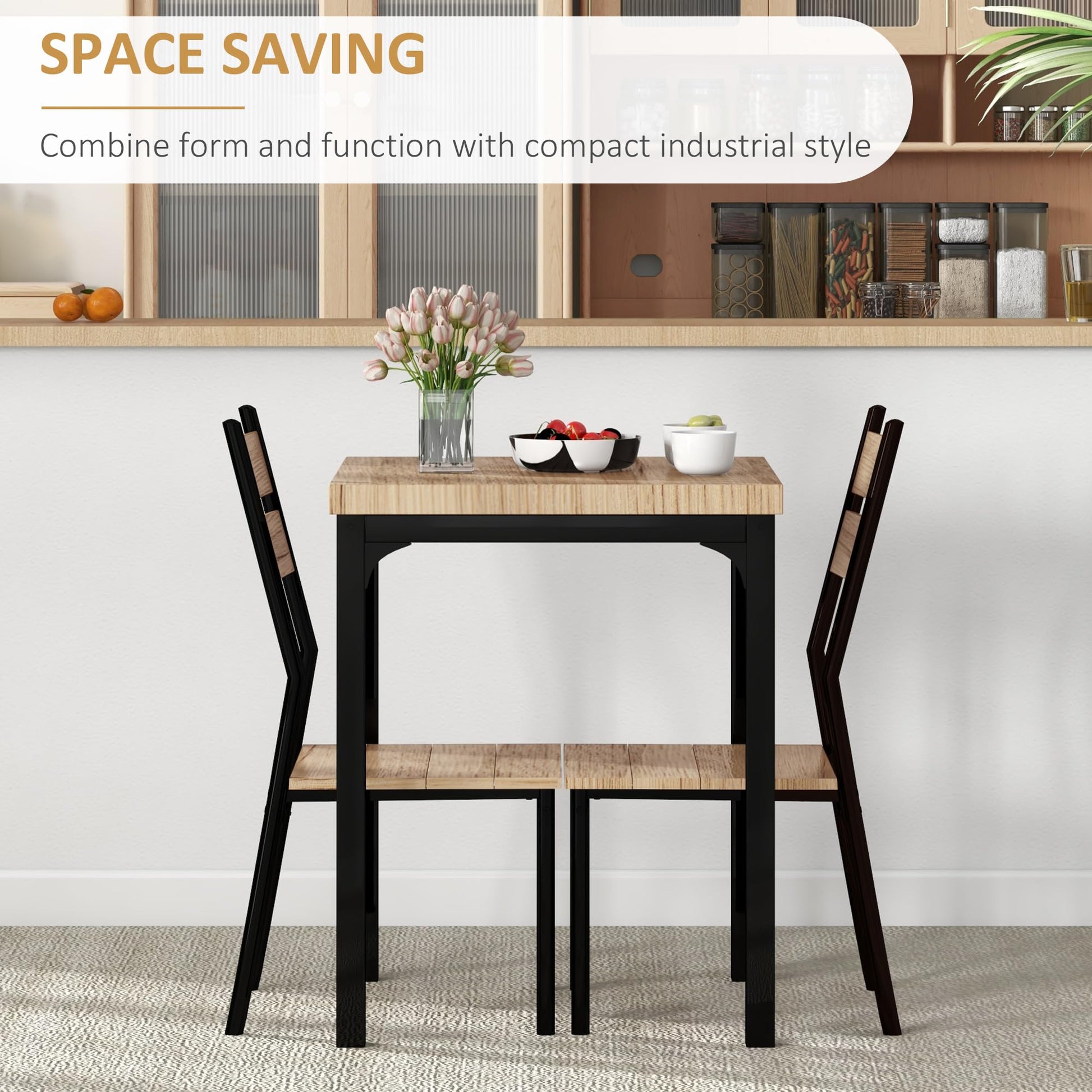 HOMCOM Light Wood Grain 3-Piece Dining Table Set for Small Spaces - WoodArtSupply