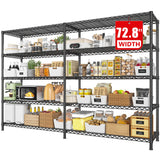 REIBII 72.8" W Storage Shelves Load 1600LBS, 5 Tier Metal Shelving Unit Wire Shelving for Storage Rack Heavy Duty Metal Shelves for Garage Pantry Kitchen, 17.7" D x 72.8" W x 70.9" H REIBII
