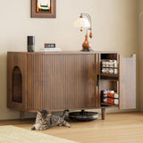 IRONCK Cat Litter Box Enclosure with Sliding Tambour Door, Wooden Litter Box Enclosure Furniture with 2-Layer Drawer, Hidden Cat House, Side End Table for Living Room, Brown IRONCK