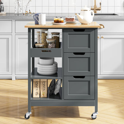 YITAHOME Small Solid Wood Top Kitchen Island Cart on Wheels with Storage, Rolling Portable Dining Room Serving Utility Carts Mobile Movable with 3 Drawers Cabinet, Gray