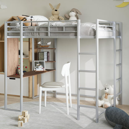 Merax Silver Full Loft Bed with Built-in Desk and Shelves for Efficient Space Utilisation - WoodArtSupply