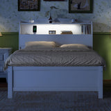 Merax Full Size LED Platform Bed with USB Outlets, Modern Wooden Bed Frame with Trundle, Storage Headboard and Drawers, No Box Spring Needed, White Merax