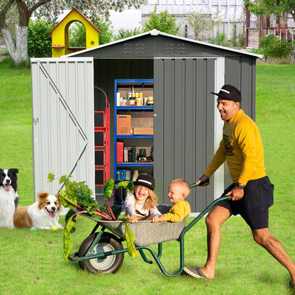 Large 7×4.2 FT Outdoor Resin Storage Sheds, Metal Tool Sheds with Lockable Doors, Heavy Duty Garden Shed for Bike with Vents, Tool Sheds & Outdoor Storage Clearance for Backyard Patio Lawn Ou - WoodArtSupply