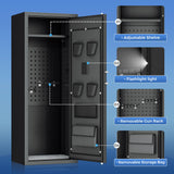 Greenvelly 10-14 Gun Safe for Rifles and Pistols,Quick Release Fireproof Gun Safe with Adjustable Shelves and Pockets,Locking Gun Cabinet with Rifle Rack for Home and Shotgun (Black) Greenvelly