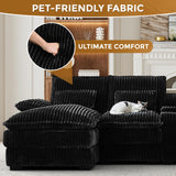 HYJT-H&K 124" U Shaped Cloud Couch Sectional, Comfy Fluffy Plush Corduroy Black Sectional Couches for Living Room, Modern Modular Corduroy Couch Sectionals with Central Console & Double Chaise Lounge HYJT-H&K