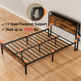 Furnulem Industrial Full Bed Frame with LED Lights & USB Charging Station Furnulem