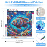Fish Diamond Art Kits for Adults, 5D Diamond Painting for Beginners, Diamond Dot, Animal Dimond Art Paintings Kit, Small Gem Painting Kit, Crafts for Adults, Crystal Home Wall Decor Gifts (14x14inch) Rekxtmo