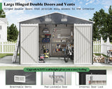 AMERLIFE 10x12x7 FT Galvanized Steel Storage Shed with 2 4-Pane Windows Hinged Double Doors, Outdoor Shed for Backyard, Garden, Patio, Dark Grey/White AMERLIFE