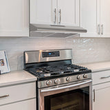 FIREGAS Under Cabinet Range Hood 30 inch, Ducted/Ductless Convertible Kitchen Hood Over Stove Vent, LED Light, 3 Speed Exhaust Fan, Reusable Aluminum Filters, Push Button, with Charcoal Filter FIREGAS