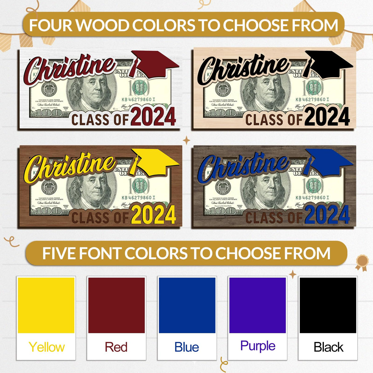 Bliver Personalized Graduation Money Holder Custom Wooden Graduation Card Box Cash Holder Envelope Class of 2024 Senior Money Gift for Graduates Bliver