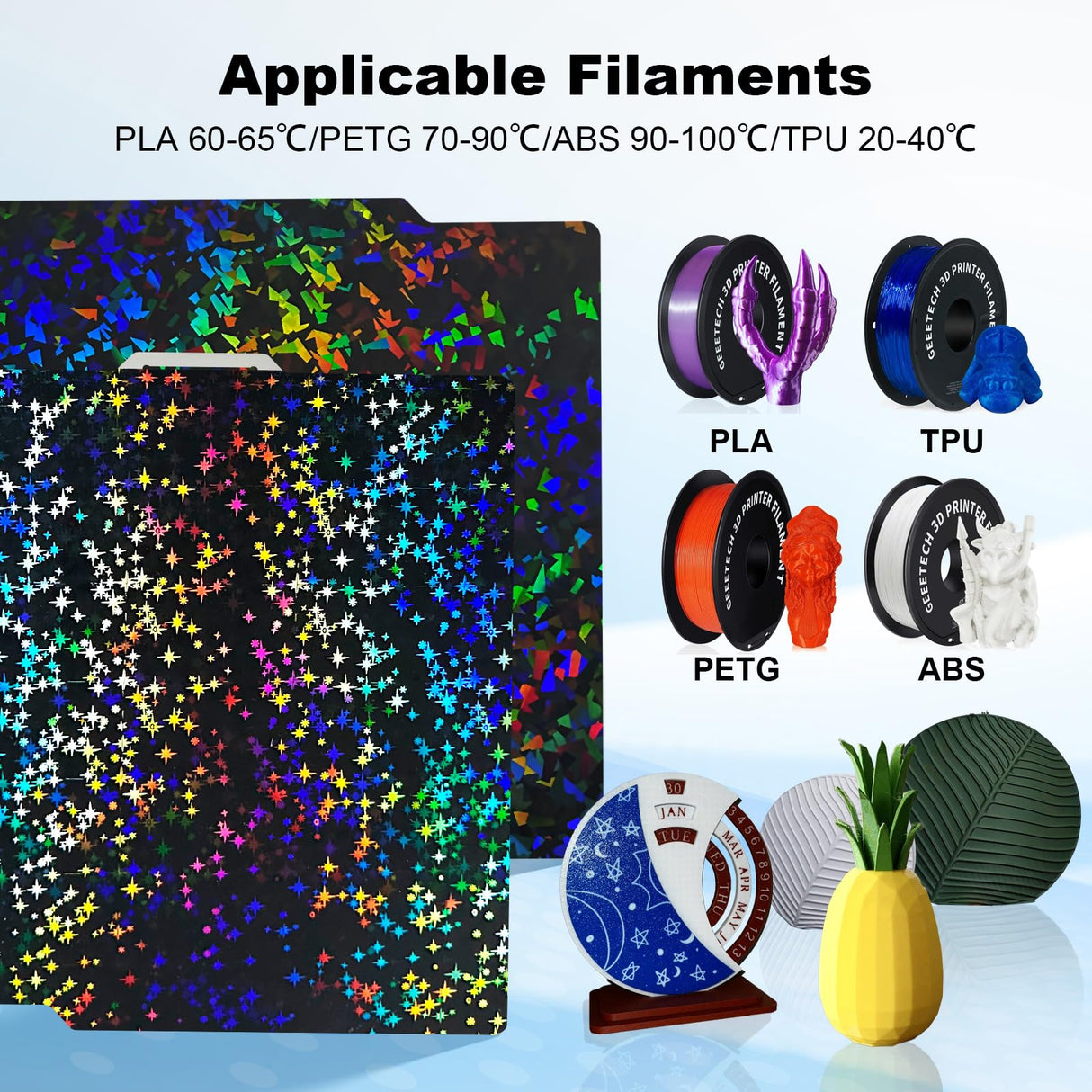 IdeaFormer Textured PEY PEF Build Plate for Bambu Lab X1/X1C/X1E/P1P/P1S/A1, Flexible Galaxy PEY+Rainbow Confetti PEF Spring Steel Print Bed 257x257mm for Bambu 3D Printers Platforms IdeaFormer IR3