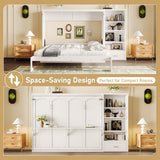 SOFTSEA Queen Horizontal Murphy Bed with Desk, Foldable Wall Bed Frame with Storage Drawers, Shelves & Movable Cabinets, Space-Saving Hideaway Murphy Bed for Small Space, White SOFTSEA