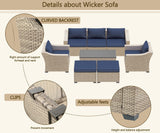 LHBcraft Outdoor Patio Furniture Set 8 Pieces, Rattan Outdoor Couch with Coffee Table, Comfortable Wicker Patio Furniture Sets for Yard, Pool or Porch, Blue LHBcraft