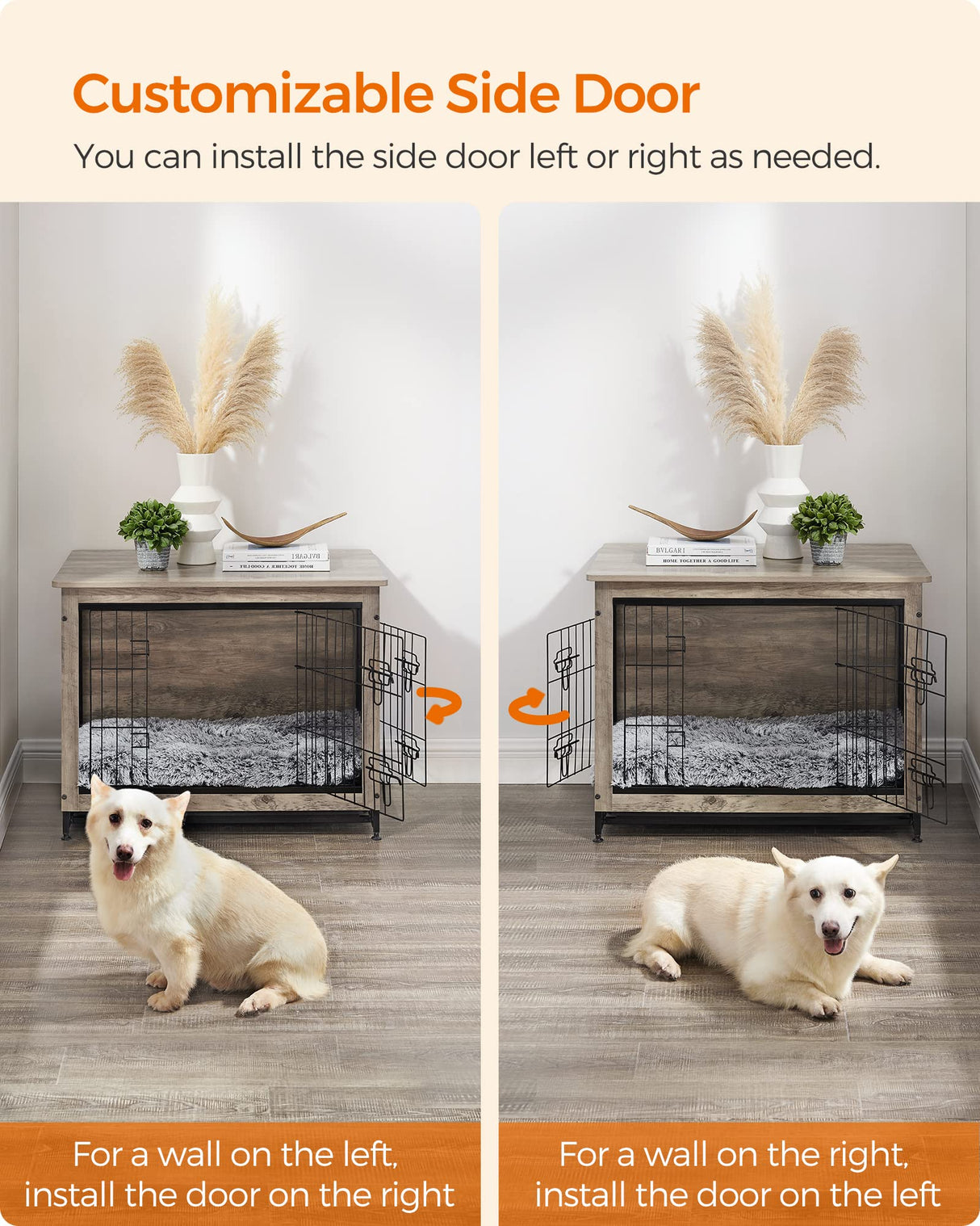 Feandrea Dog Crate Furniture, 32.5" Side End Table, Modern Kennel for Dogs Indoor up to 45 lb, Heavy-Duty Dog Cage with Multi-Purpose Removable Tray, Double-Door Dog House, Greige UPFC002G01 Feandrea