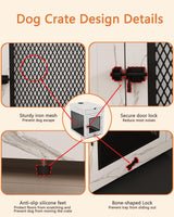 Piskyet Dog Crate Furniture,Wooden Dog Crate End Table with Storage Drawer&Cushion&Tray, QC3.0 Wireless Fast Charging&Dual USB, Dog Crate Indoor Kennel for Small Dogs - Marble White Piskyet