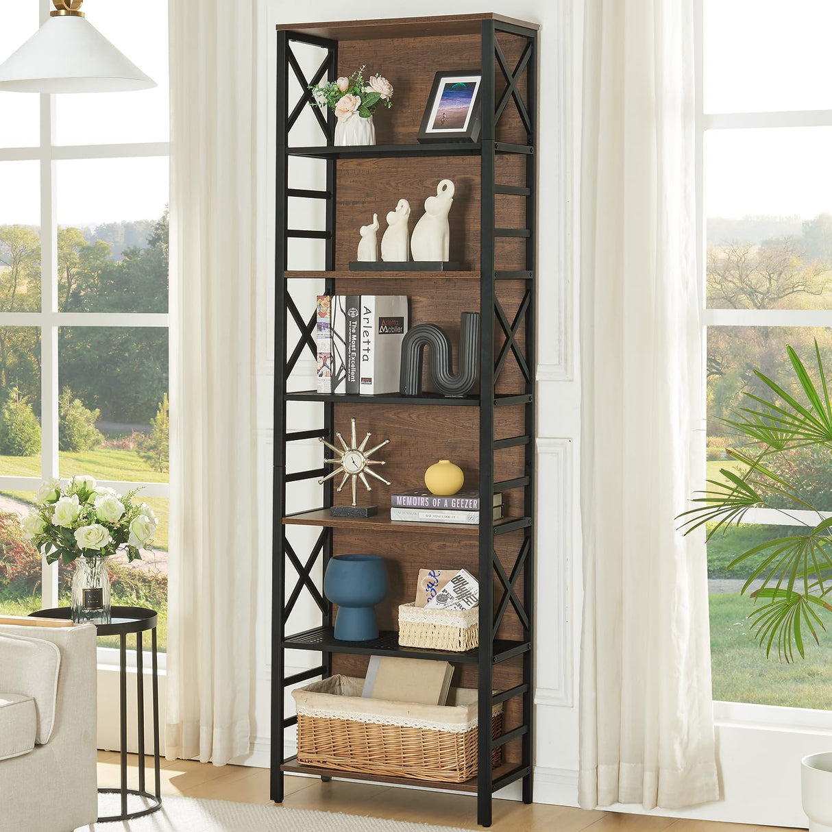 HOMBAZAAR 7 Tier Bookshelf, 78 Inch Tall Rustic Bookshelf with Metal Frame, Industrial Heavy Duty Bookshelves and Bookcases, Open Book Shelf for Office, Living Room and Library, Brown HOMBAZAAR