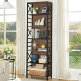 HOMBAZAAR 7 Tier Bookshelf, 78 Inch Tall Rustic Bookshelf with Metal Frame, Industrial Heavy Duty Bookshelves and Bookcases, Open Book Shelf for Office, Living Room and Library, Brown HOMBAZAAR