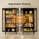 VASAAOSD 71" Kitchen Pantry Storage Cabinet, Display Cabinet with Glass Doors and Lights, Tall Storage Cabinet with Adjustable Shelves, Kitchen Pantry Cabinet for Dining Room, Living Room, Black VASAAOSD