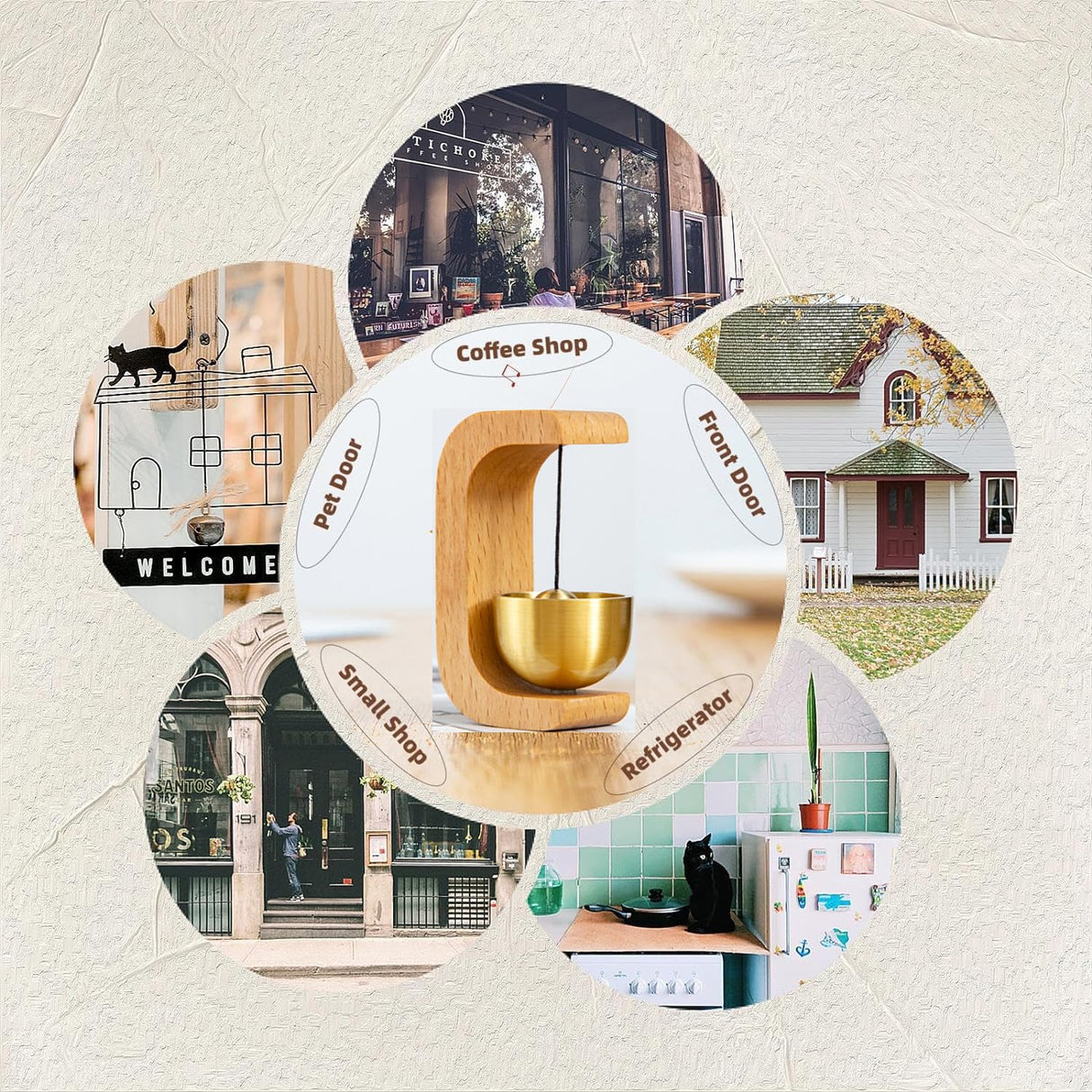 Shopkeepers Bell for Door Opening, Magnetic Shopkeepers Bell Wood Doorbell Wind Chime for Refrigerator, Room, Porch, Garden, Backyard, Restaurant,Home Garden Windchime Housewarming Gift EDINGM