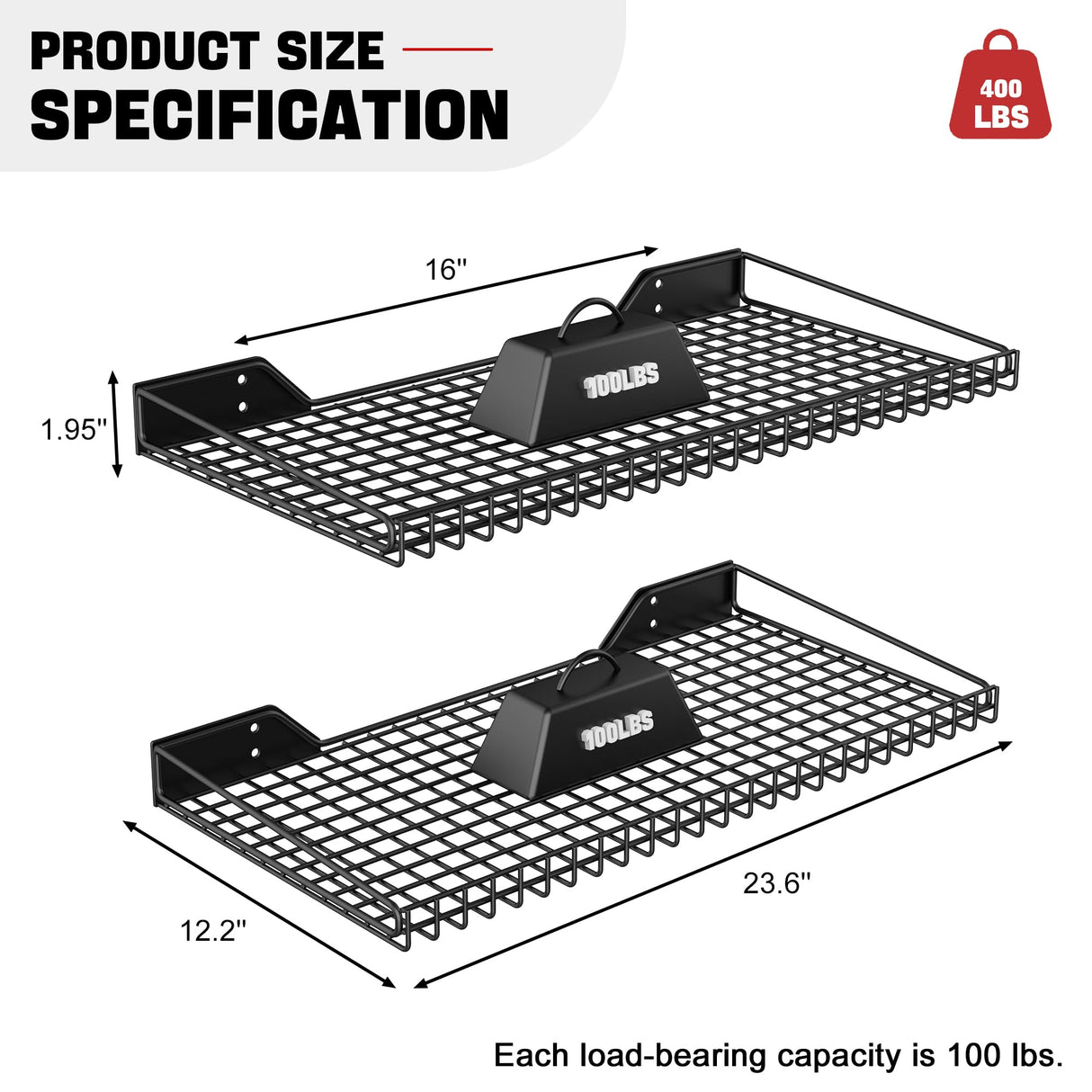 Ultrawall Wall Mounted Storage Shelf for Garage, 4 Pack Metal Shelf Rack, Heavy-Duty Wall Organizer Shelves Suitable for Shop, Shed, Garage 23.5inch x 12inch(Black) Ultrawall