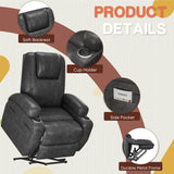 Electric Power Lift Recliner Chair with Massage for Elderly Corduroy Fabric Recliner Single Sofa with Cup Holders, Side Pockets and Remote Control for Living Room Bedroom (Leathaire, Dark Gray) Furmax