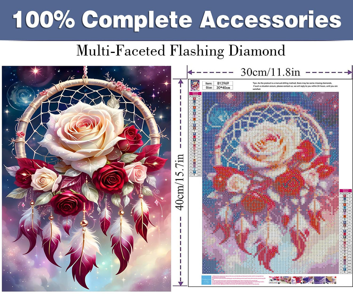 ijbnhd Rose Dream Catcher Diamond Painting Art Kit for Adults Rose Diamond Art Painting for Beginners Full Drill Round Gem Art Painting for Crafts Home Wall Decor Gift 12x16inch ijbnhd
