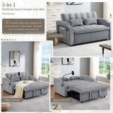 JEEOEHY 3 in 1 Convertible Sleeper Sofa Bed,Velvet Pull Out Couch Bed w USB&Type C Port,Comfy Futon Loveseat w Adjustable Backrest&Phone Stand&Cup Holder for Living Room Apartment Small Space(Grey) JEEOHEY