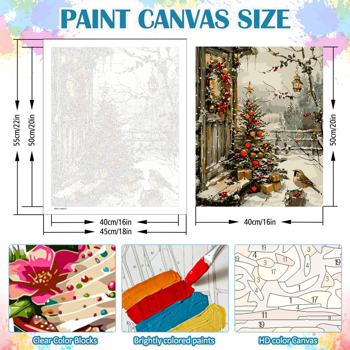 LKHMVCA Christmas Tree House Bird Paint by Numbers for Adults, DIY Winter Paint by Numbers Kits for Adults Beginners Without Frame, Acrylic Paint Canvas Painting Kits Art for Home Decor 16x20 Inch LKHMVCA