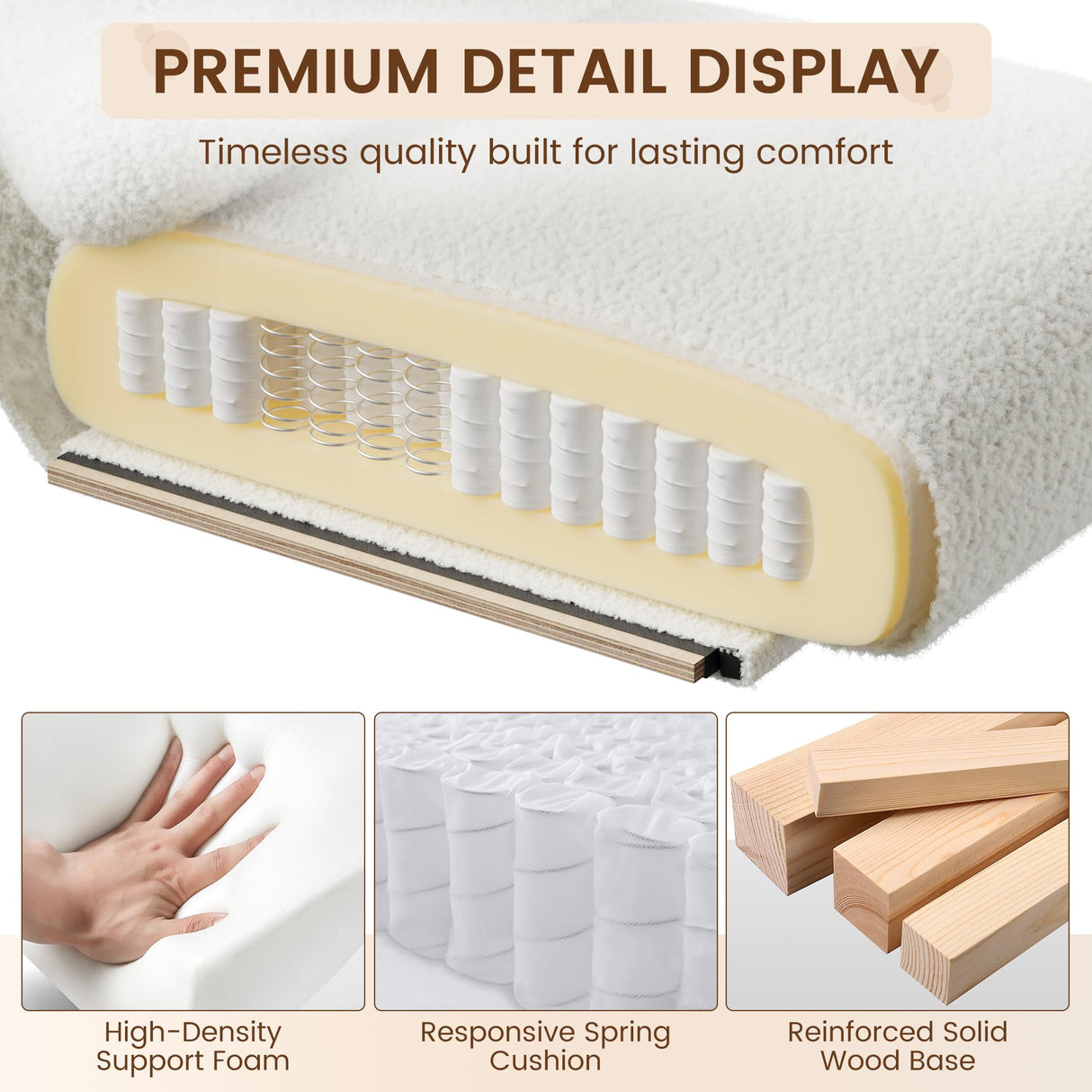 GarveeHome Comfy Chair, Modern Accent Chair with Metal Frame, Cozy Reading Chair with Soft Cushion & Wood Armrest for Bedroom, Living Room, White GarveeHome