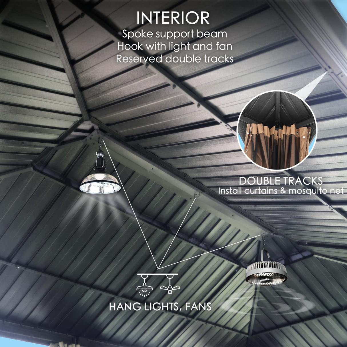 Kozyard Alexander 12' X 20' Hardtop Gazebo, Aluminum Metal Gazebo with Galvanized Steel Double Roof Canopy, Curtain and Netting, Permanent Gazebo Pavilion for Patio, Backyard, Deck, Lawn (Gray) Kozyard