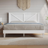 Yaheetech Wood Bed Full, Farmhouse White Rubberwood Platform Bed Frame with V-Designed Headboard, Sturdy Wooden Support Slats, Holds up to 800 Pounds, Noise-Free, Easy Assembly Yaheetech